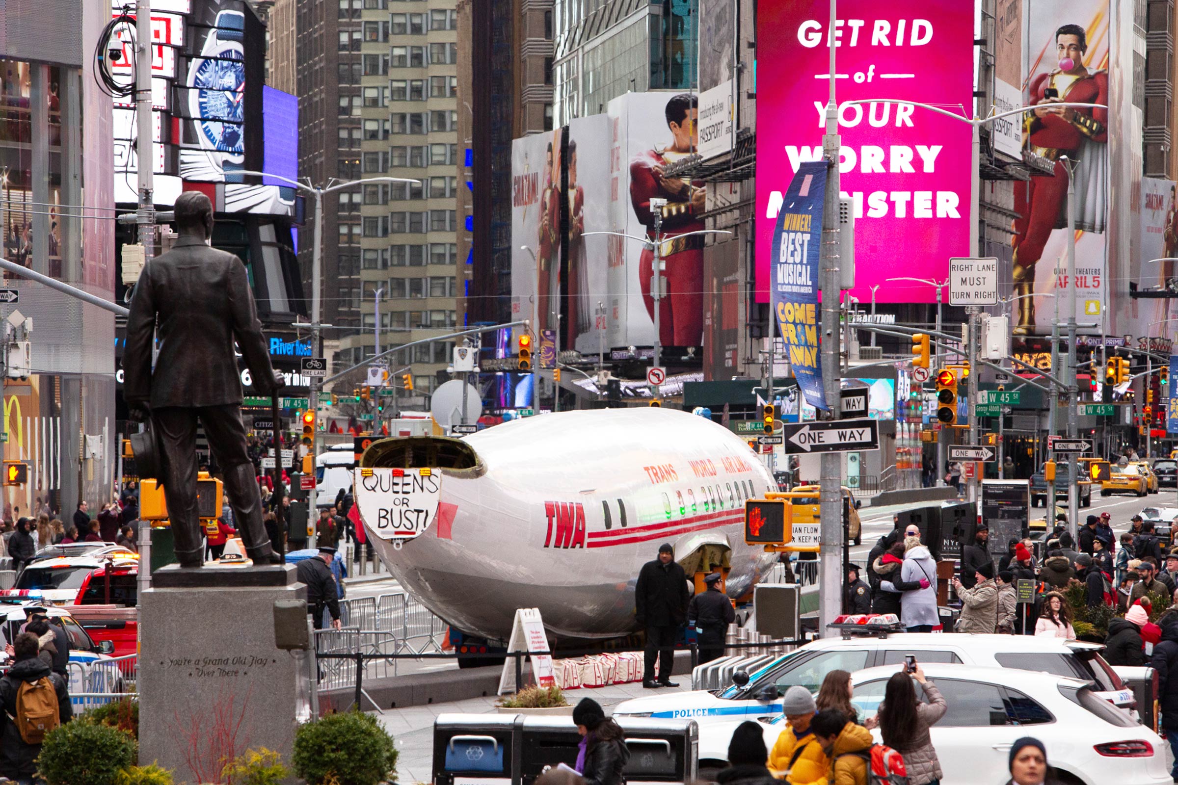 She’s bound for Queens eventually, but Connie enjoys a Saturday in Times Square on March 23, 2019. 