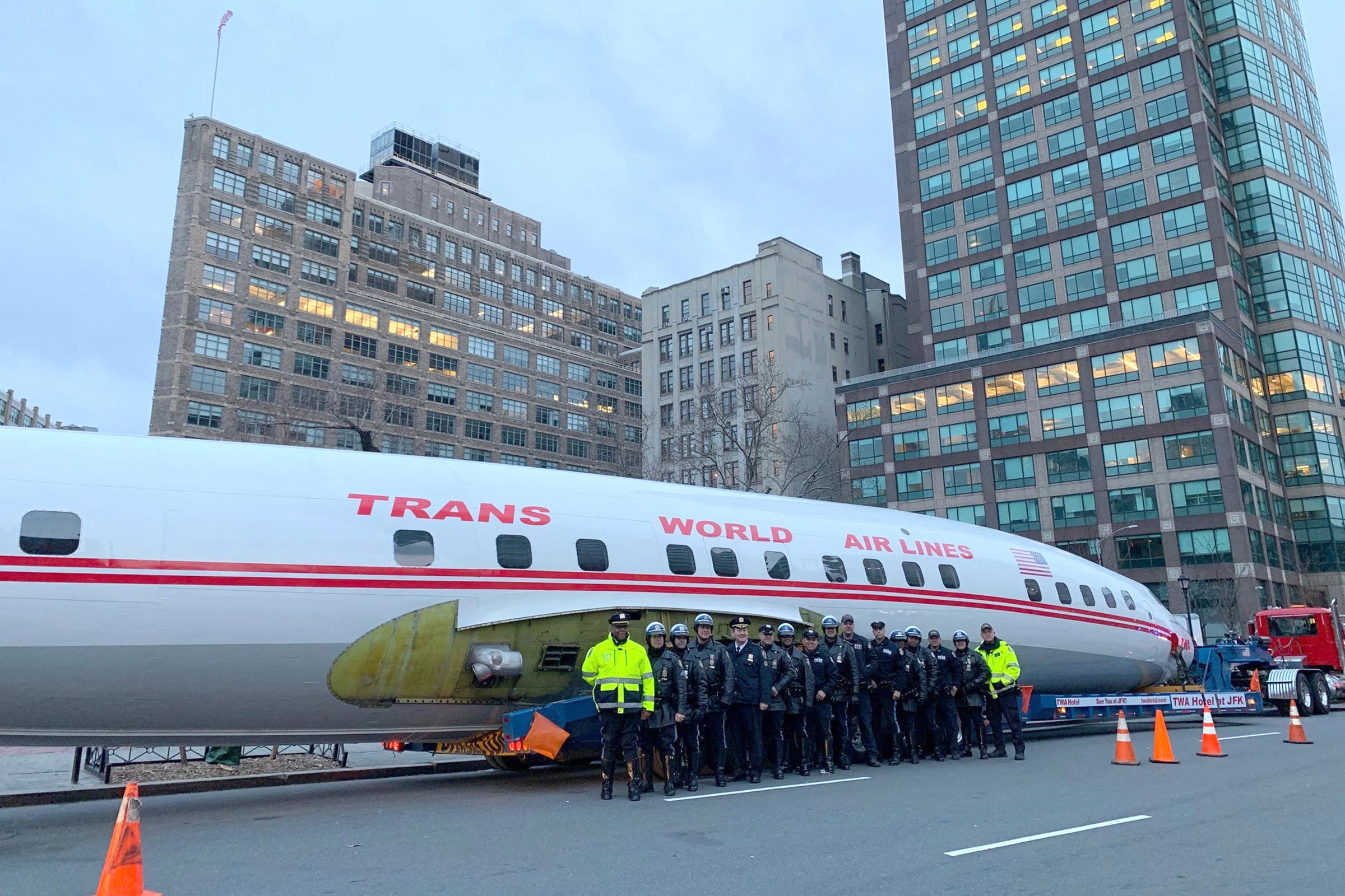 A dedicated team of NYPD Highway officers poses with Connie before escorting her to Times Square on March 23, 2019. 