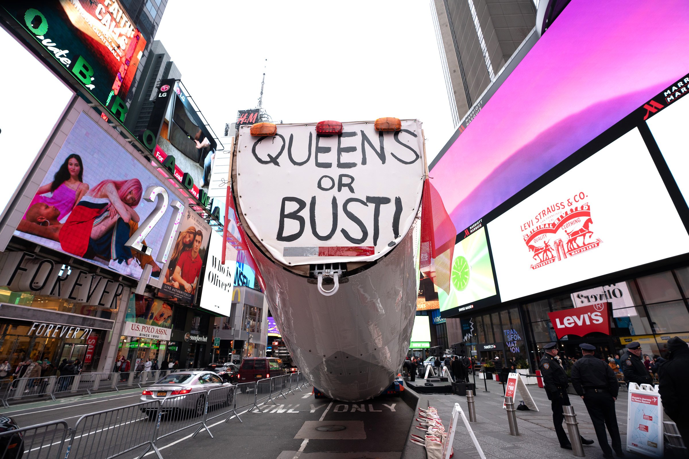 Connie’s final home is the TWA Hotel at JFK Airport — but she enjoys Times Square on March 23, 2019. 