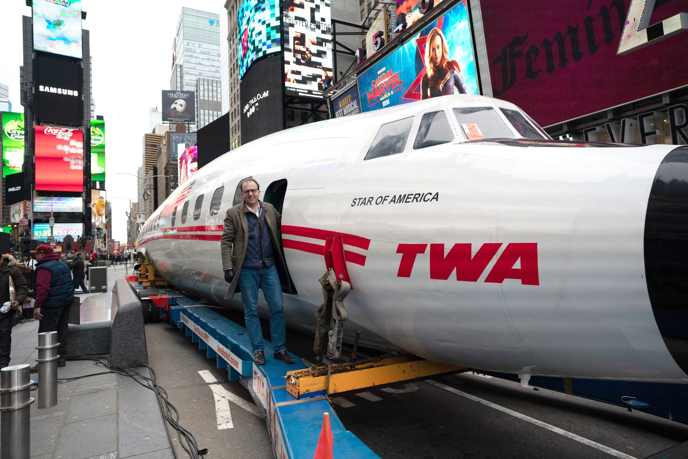 Connie’s captain! Tyler Morse, CEO and Managing Partner of MCR and MORSE Development, stands alongside the fully restored plane on March 23, 2019.