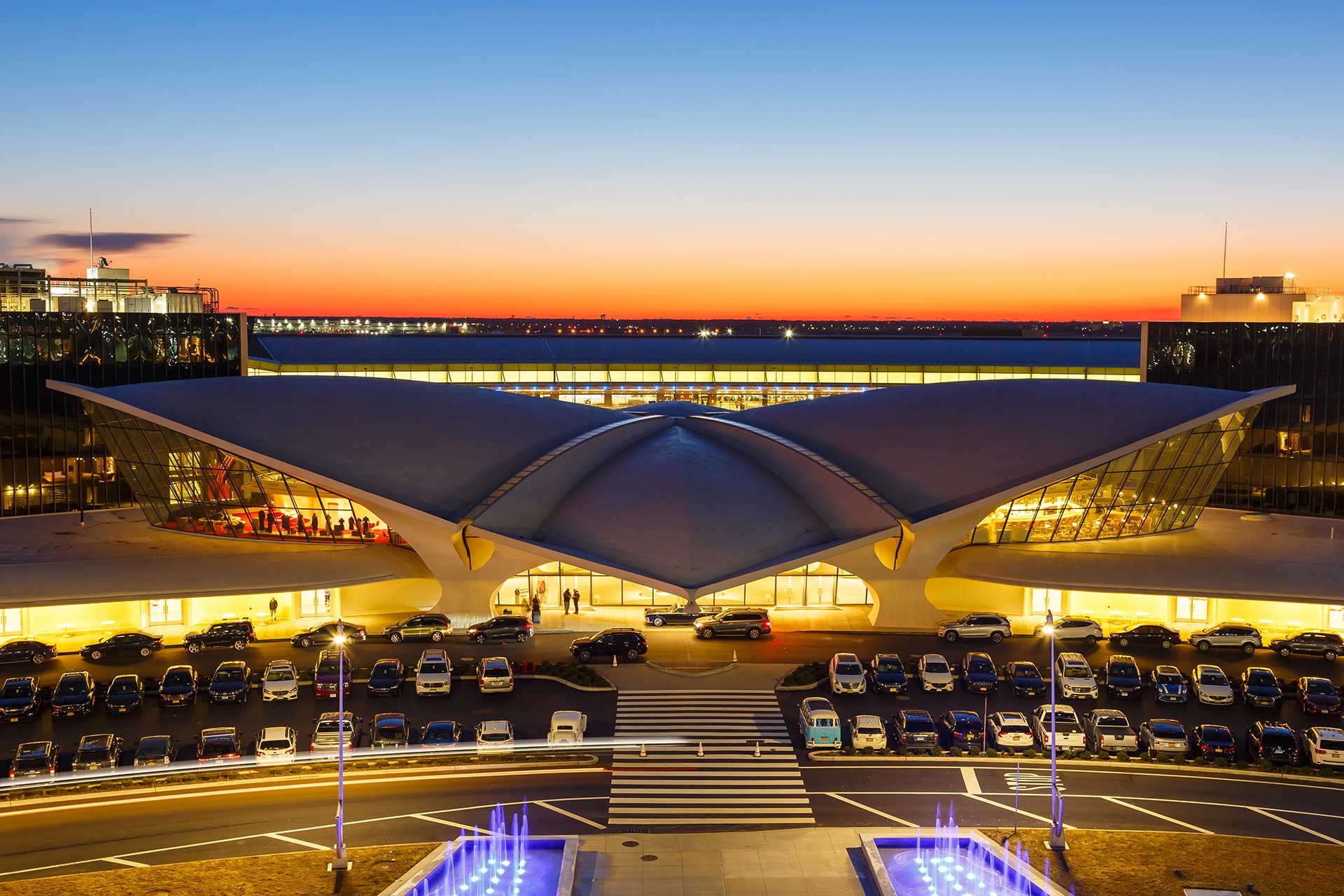 TWA Hotel at sunset