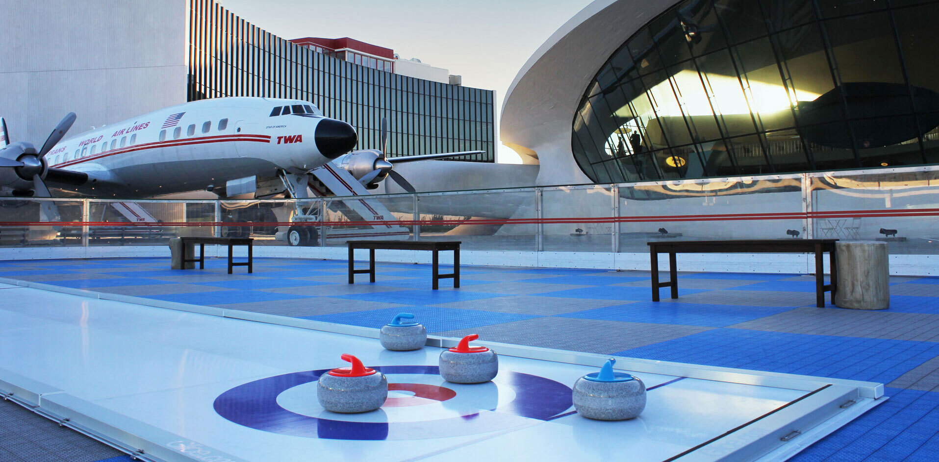 Curling on the TWA tarmac
